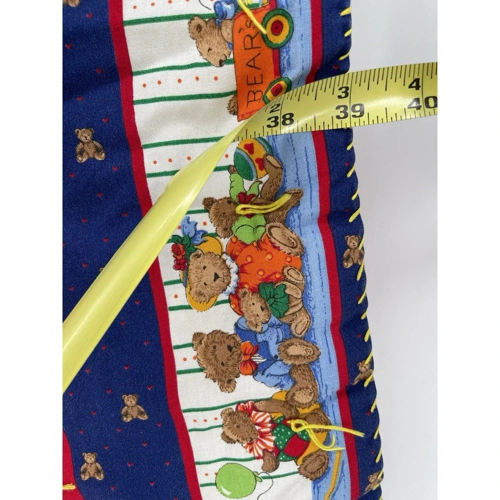 Vintage‎ Handmade Teddy Bear Quilt Blanket Throw Red Blue 39x34 Kids Nursery